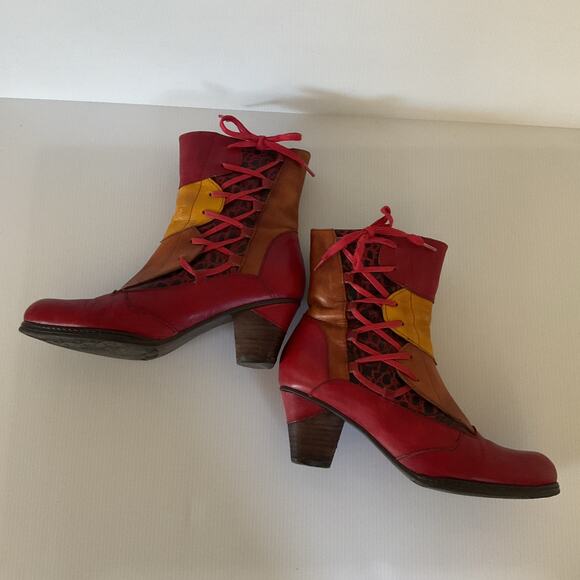 Vintage Laura Vita Bohemian Patchwork Leather Ankle Boots Women’s 8.5 Chunky - Picture 7 of 14